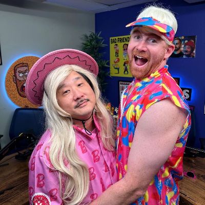 Andrew Santino and his fellow Bad Friends host Bobby Lee took a picture in Barbie and Ken's costume.